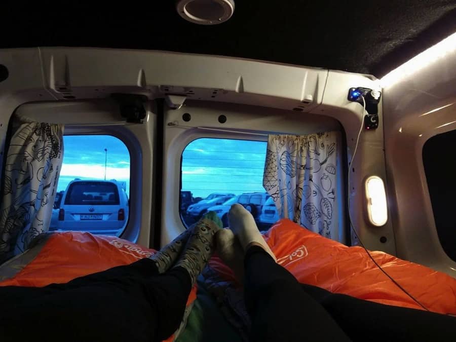 Sleeping in the camper van in Iceland