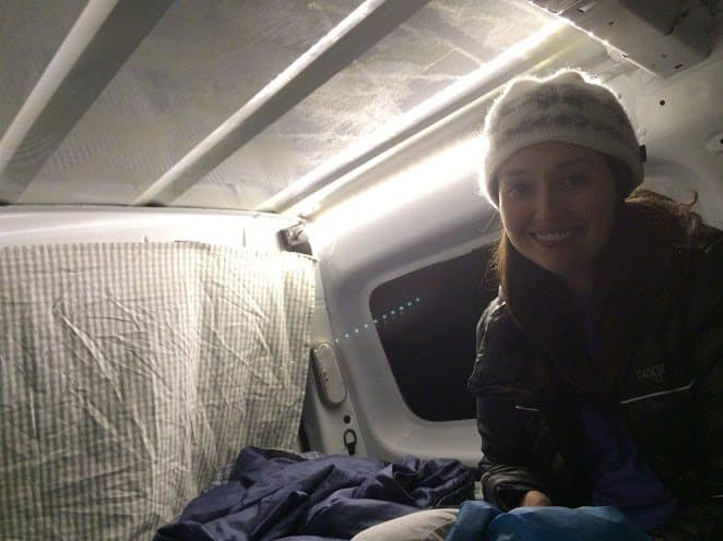 Sleeping in a camper van in Iceland during winter