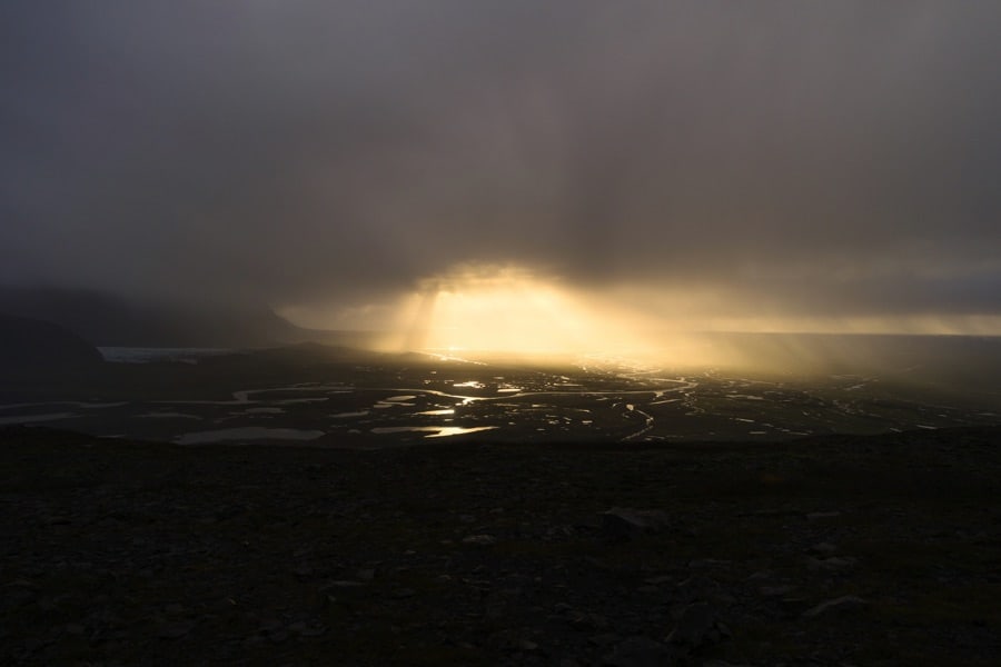 The sun bursting through the clouds at Skaftafell national park