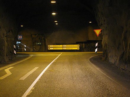 Crossroads in a tunnel in Iceland