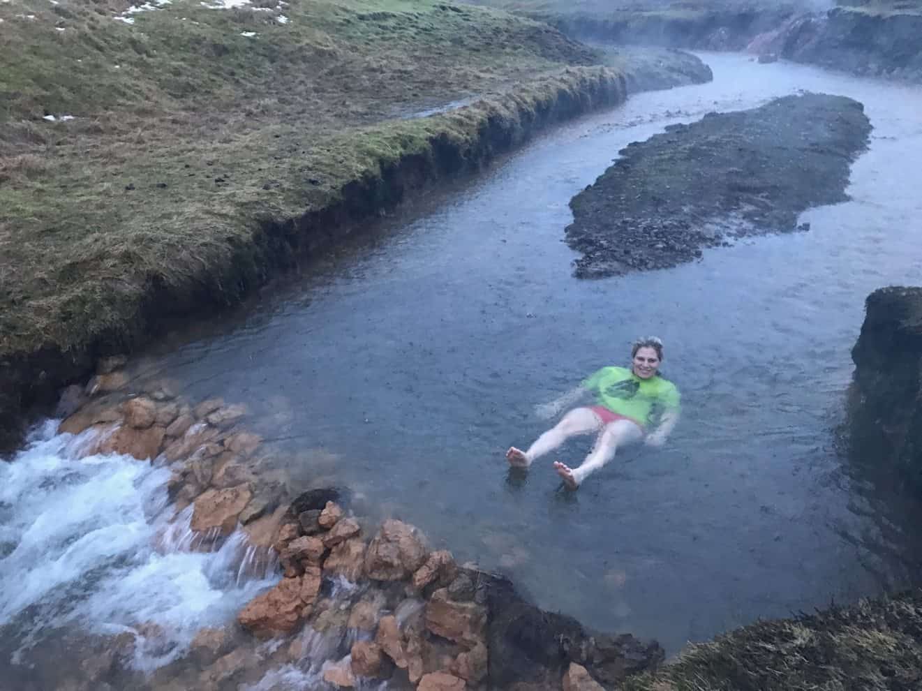 Swimming in the hot spring in Reykjadalur in January