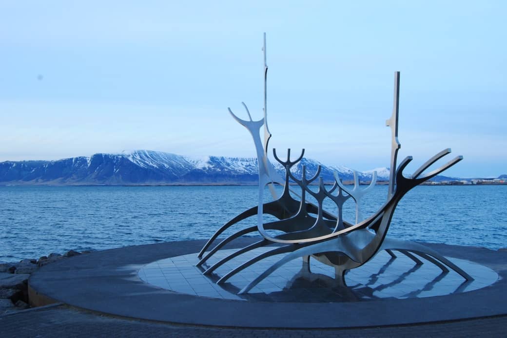 The sculpture sólfarir in reykjavík sun voyager